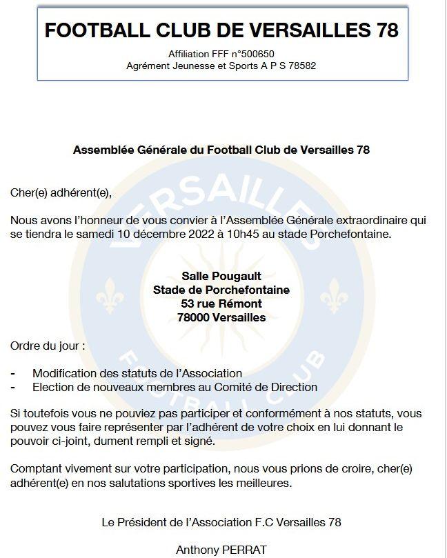 convocation AG FC VERSAILLES
